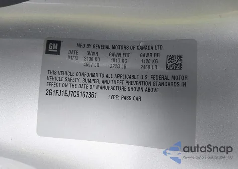 2012 Chevrolet Camaro 1Ss z USA, uszkodzony, nr VIN 2G1FJ1EJ7C9167361